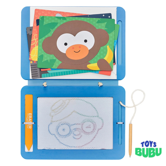Petit Collage Funny Faces Magic Sketch Board for Kids – Reusable Drawing Board with Stencils