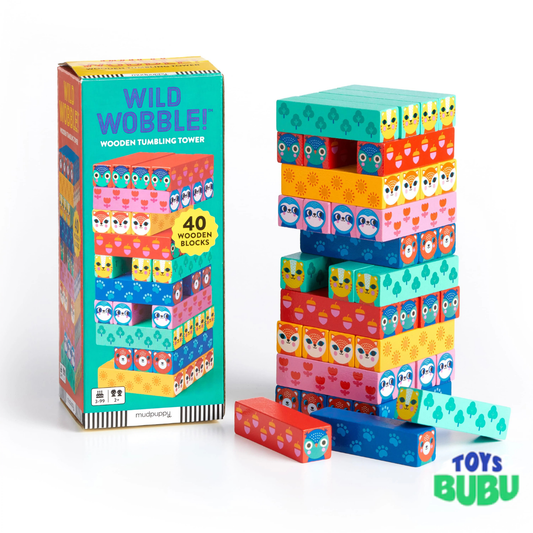 Wild Wobble! Wooden Tumbling Tower Game – Stacking Balance Game for Kids & Families