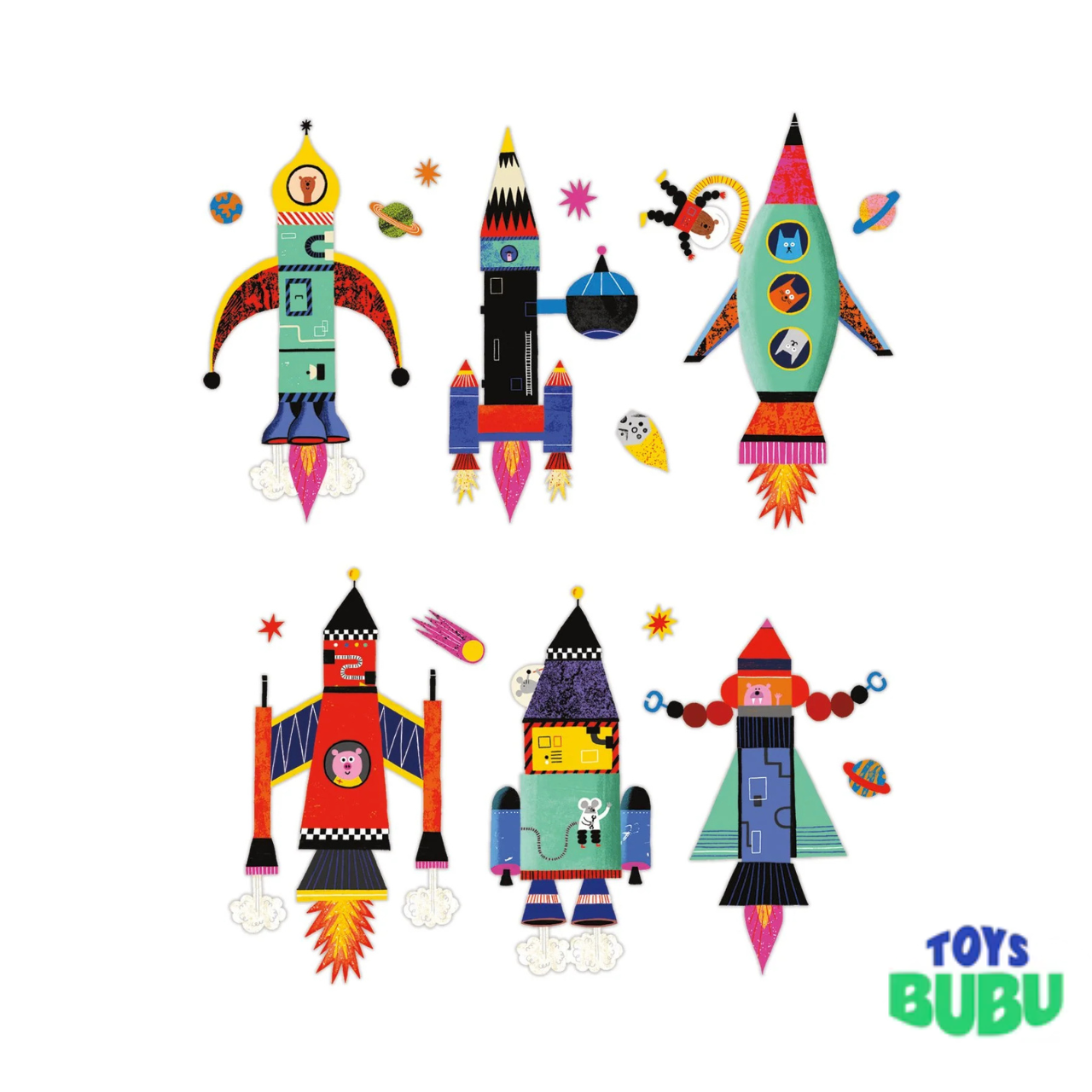 Mudpuppy Rocket Ships Magnetic Build-It Tin – Magnetic Space Craft Building Set for Kids