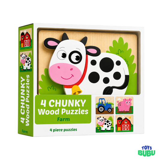 Chunky Wooden Farm Puzzle Set – 4 Pack Preschool Learning Puzzles for Toddlers
