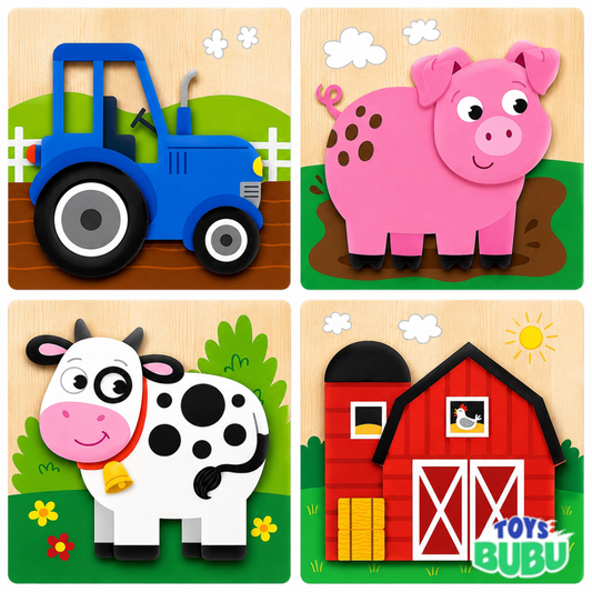 Chunky Wooden Farm Puzzle Set – 4 Pack Preschool Learning Puzzles for Toddlers
