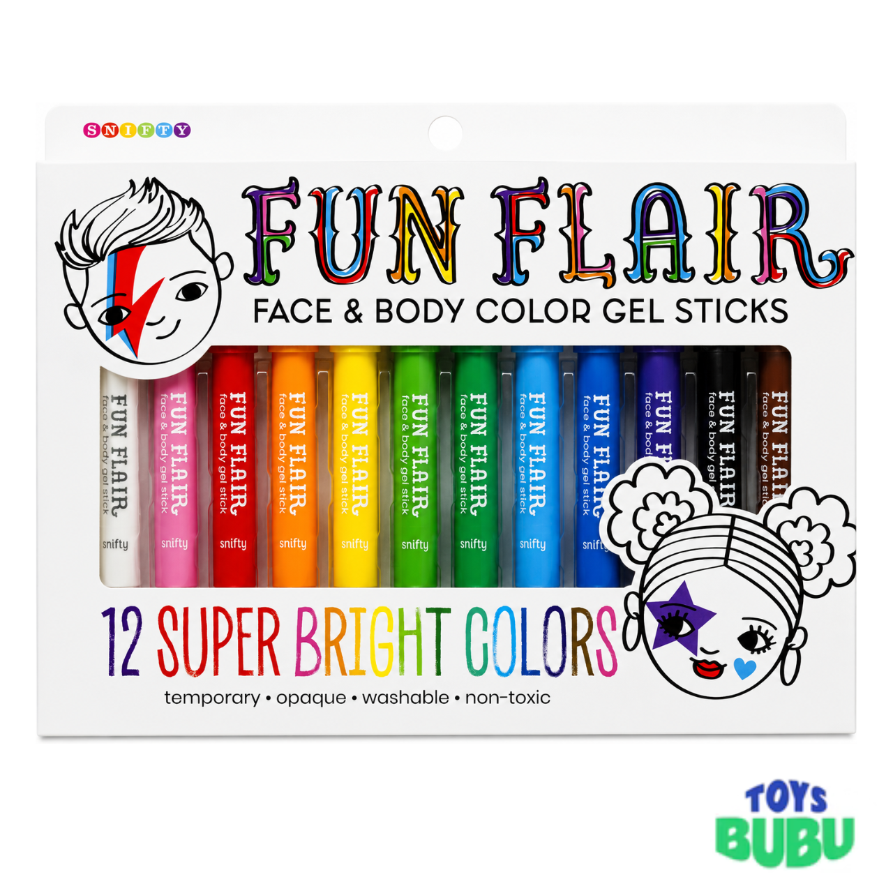 Kids Face & Body Color Gel Sticks – 12 Washable Hair and Body Art Colors