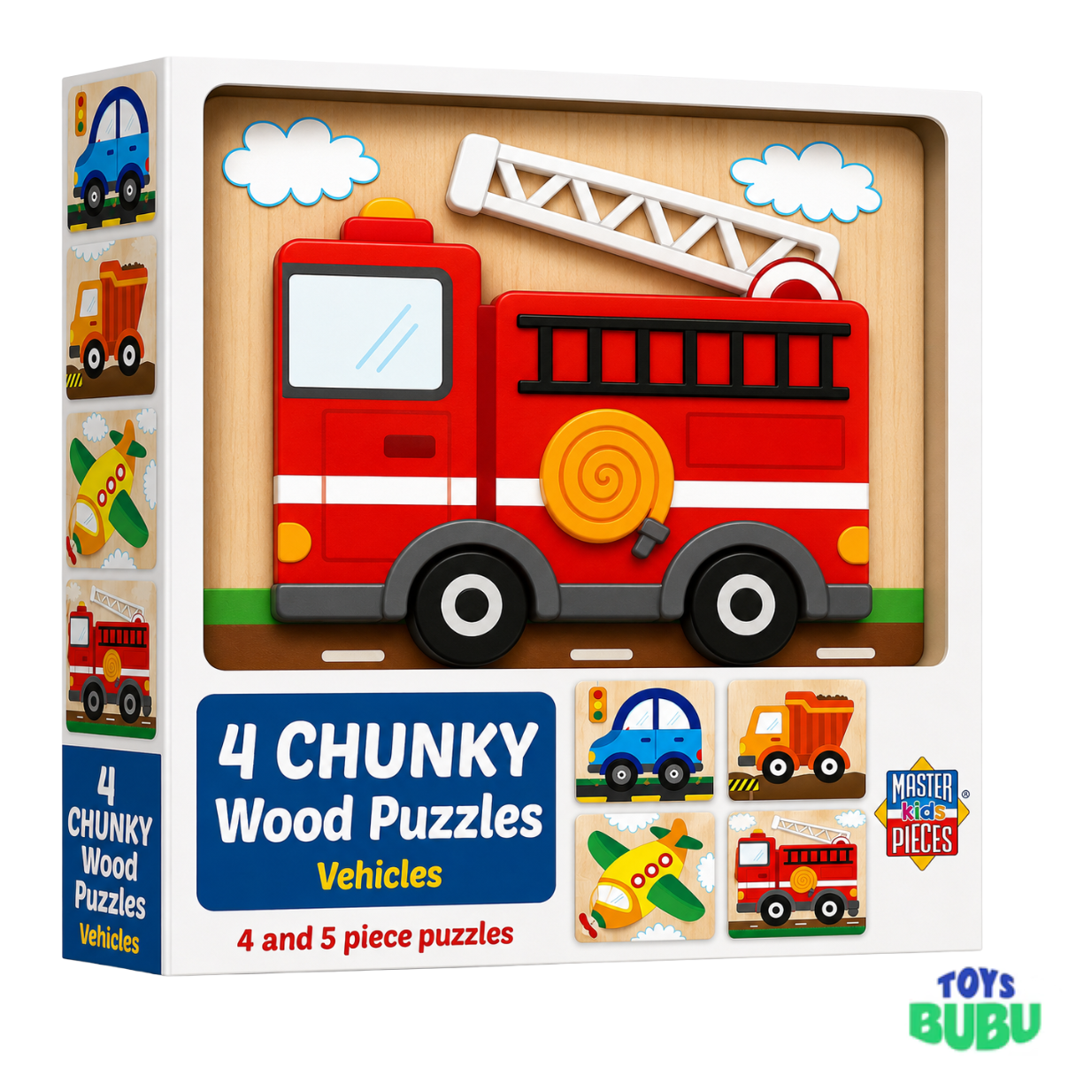 Chunky Wooden Vehicle Puzzle Set – 4 Pack Educational Puzzles for Toddlers
