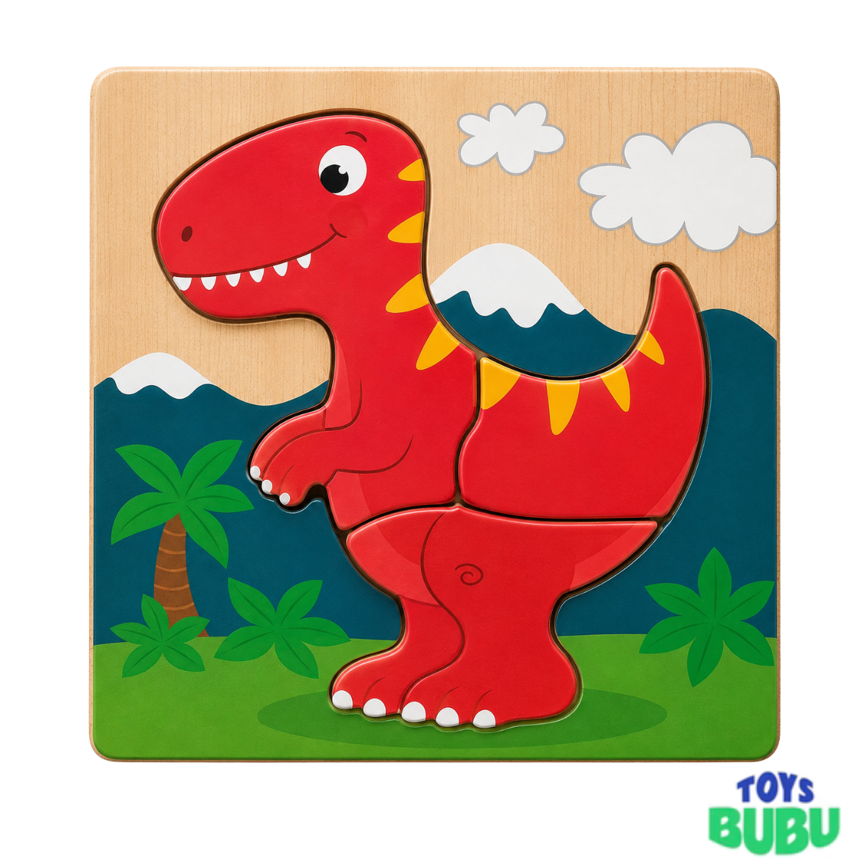 Dinosaur Chunky Wooden Puzzles - 4 Pack Toddler Learning Toy Set