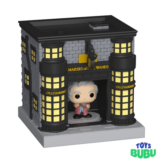 Funko Pop! vinyl figure in front of Ollivanders Wand Shop display