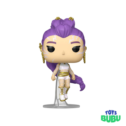 Funko Pop! vinyl figure with purple hair and white outfit on a white background, branded 'BUBU'.